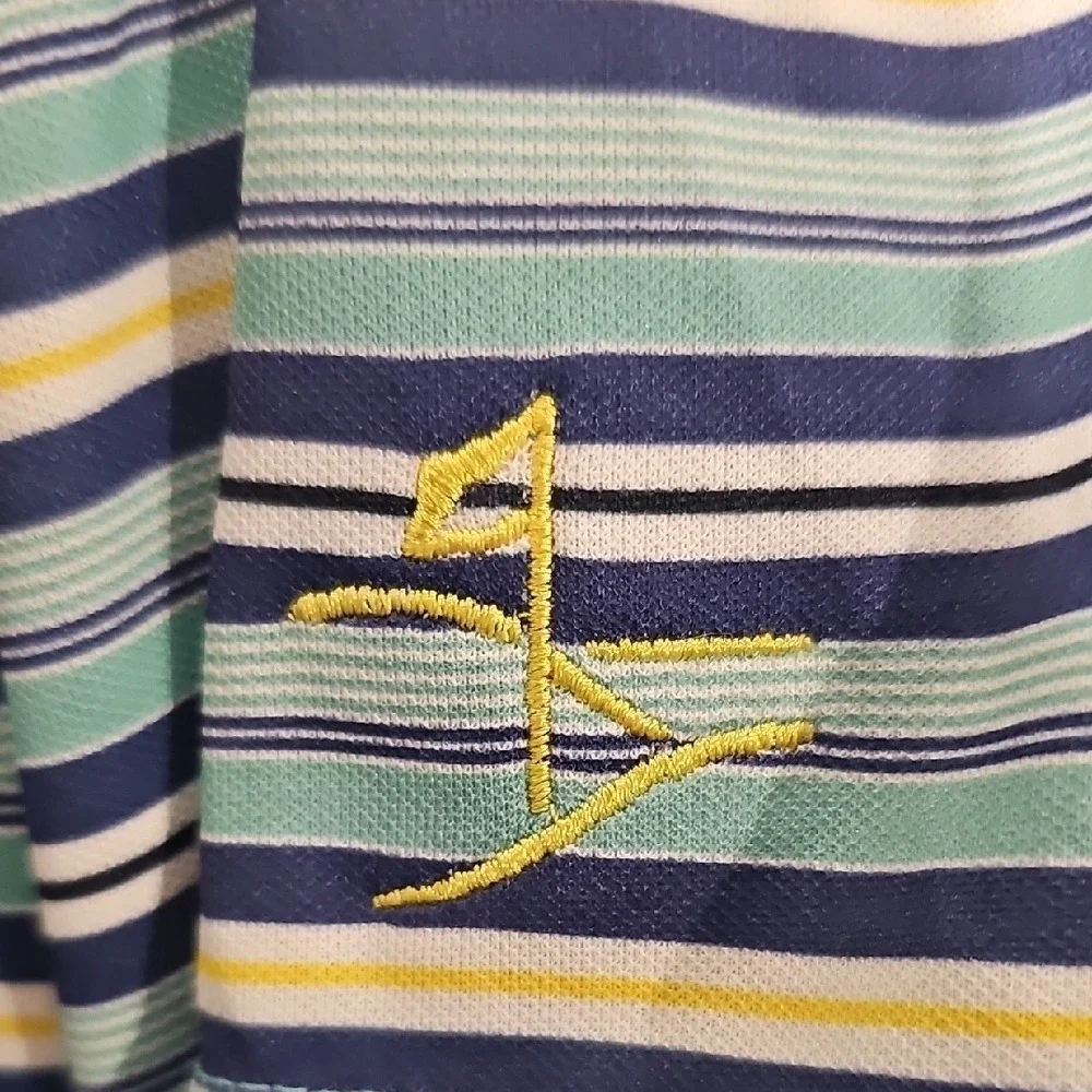 Bermuda Sands Golf Classic Blue, Yellow and White Striped‎ Polo Shirt XL